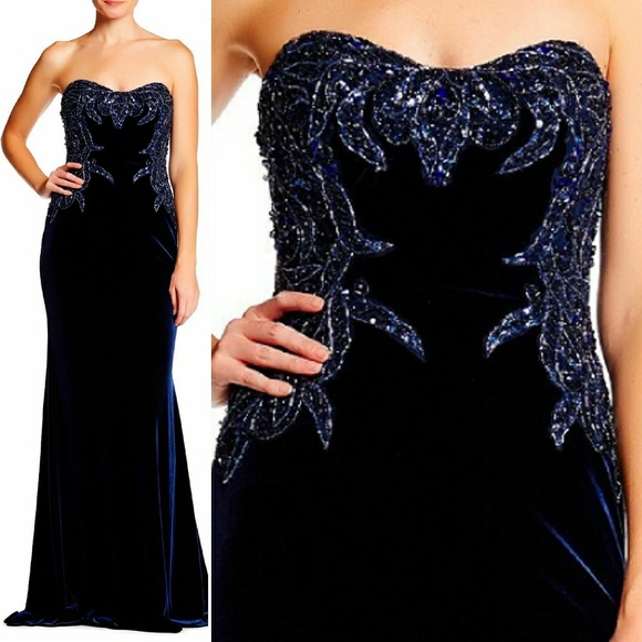 Mac Duggal Dresses & Skirts - NWT Mac Duggal Velvet Navy Sequined Bustier Dress
